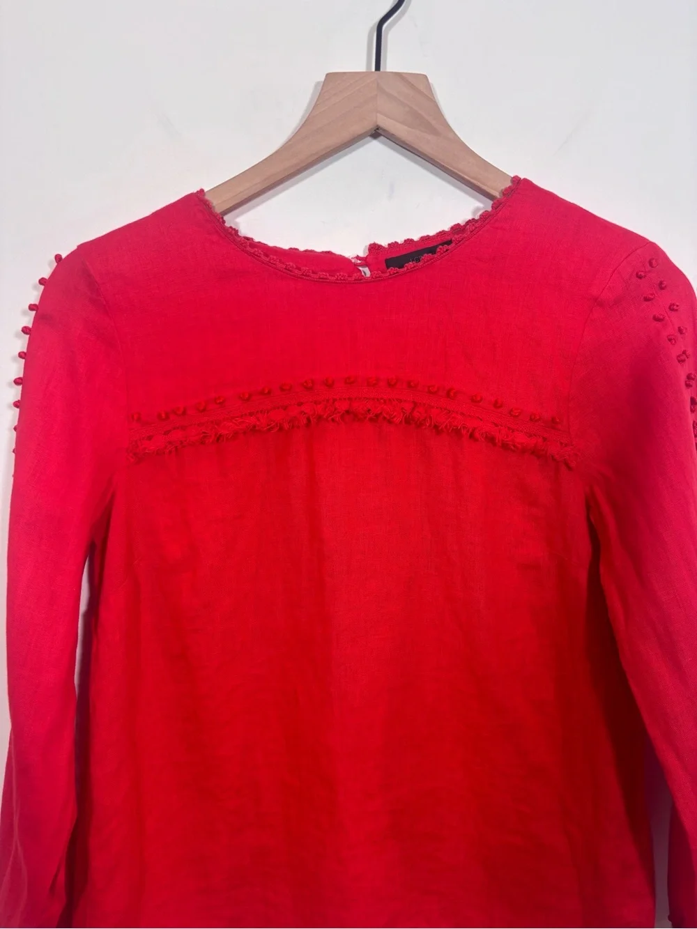 J Crew Embroidered linen top Size 4 Vibrant Red F0825 Lightweight Breathable